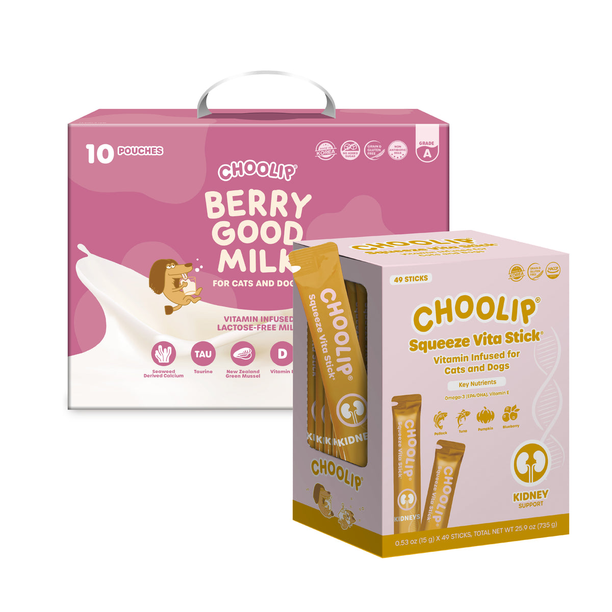 Kidneys sticks and Berry Good Milk boxes
