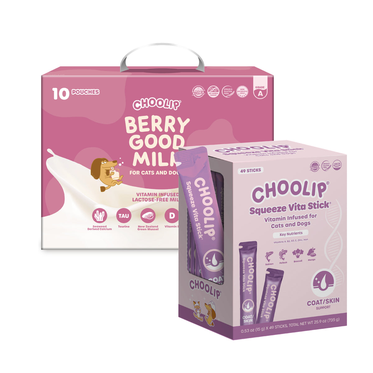 Coat/Skin sticks and Berry Good Milk boxes