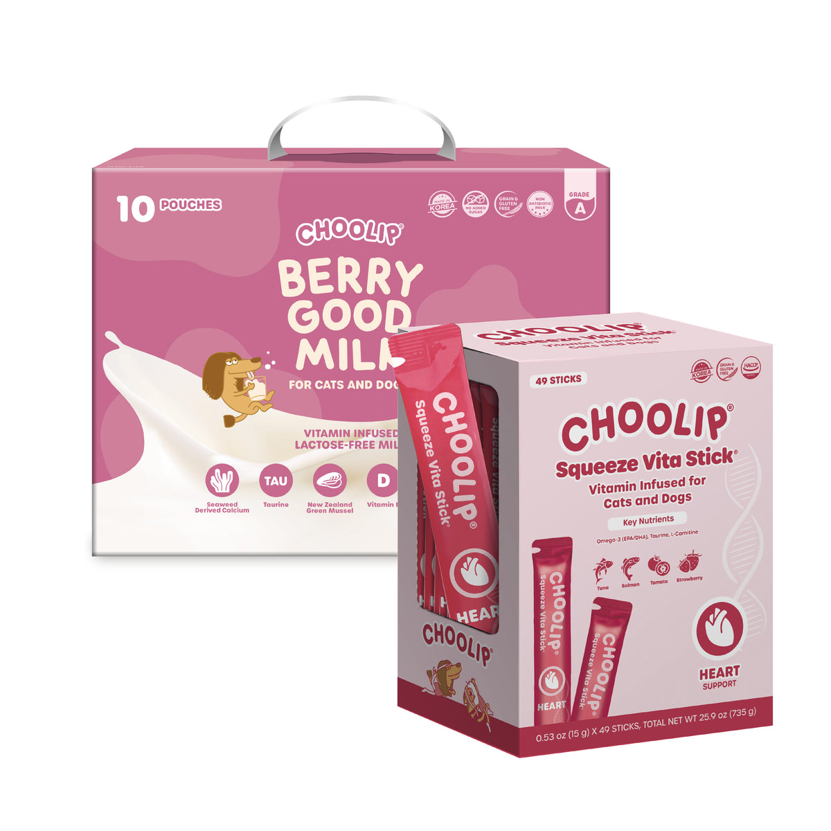 Heart sticks and Berry Good Milk boxes