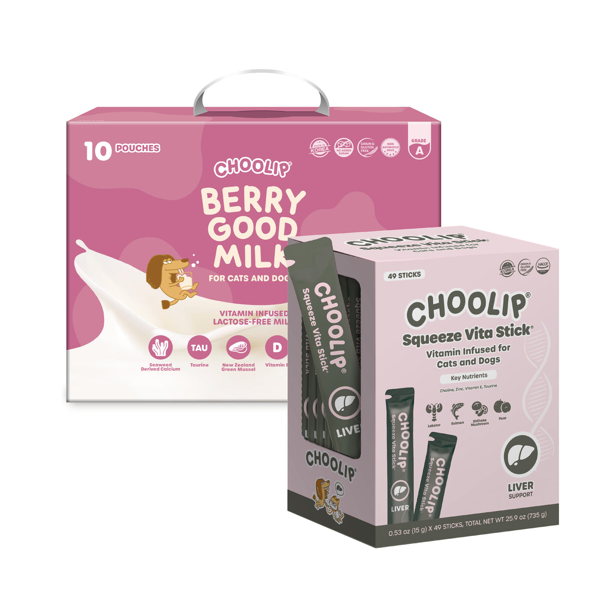 Liver sticks and Berry Good Milk boxes