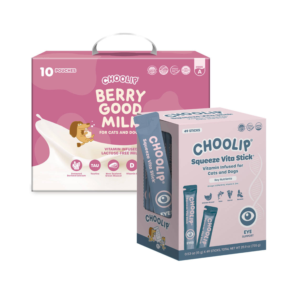 Eyes sticks and Berry Good Milk boxes