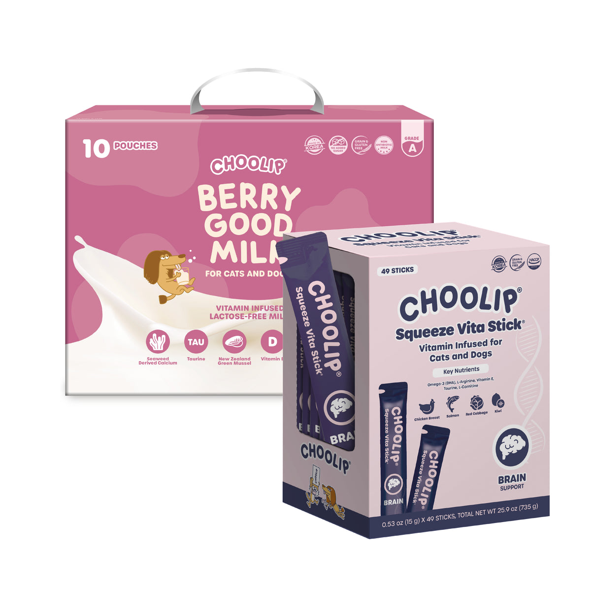 Brain sticks and Berry Good Milk boxes